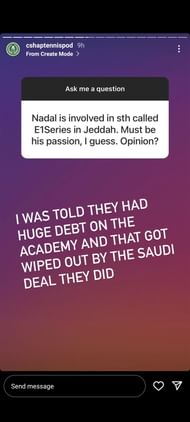 Craig Shapiro Tennis Podcast's Instagram story.